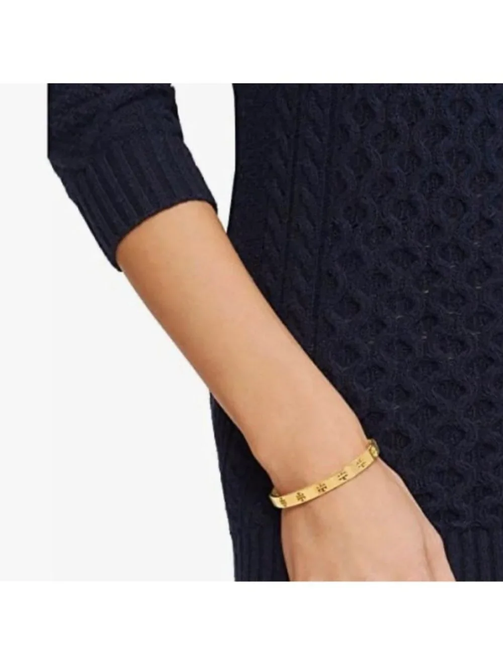 NEW! TORY BURCH Gold Pierced Logo Cuff Bracelet